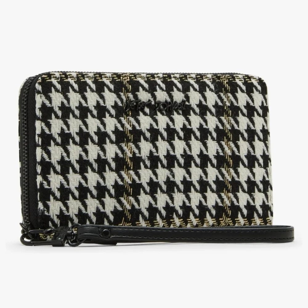 🖤▪️Betsey Johnson ▪️Zip Around Wristlet Plaid Black White Houndstooth Wallet